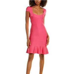 NWT Pink Herve Leger flare dress sz L